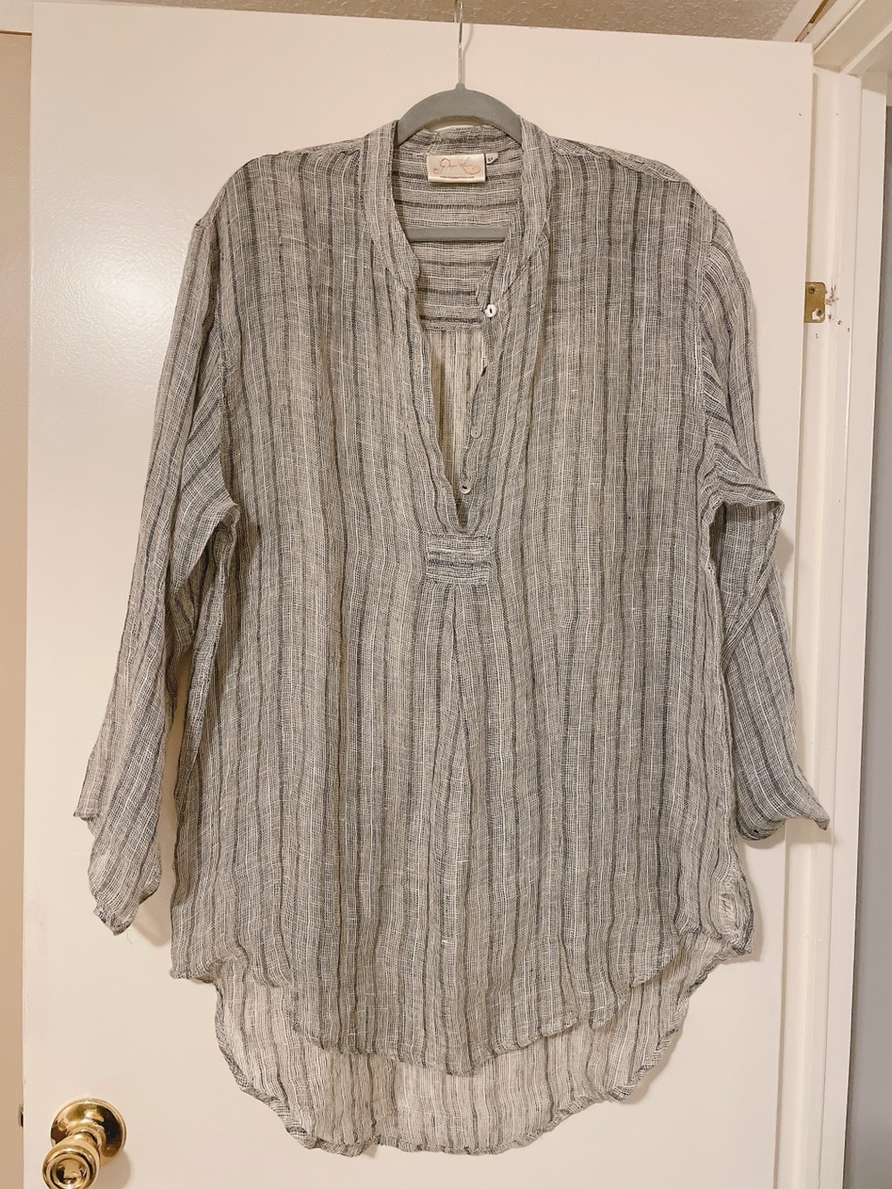 Paper Lace Black & Tan Stiped Blouse Size S/M Flawed